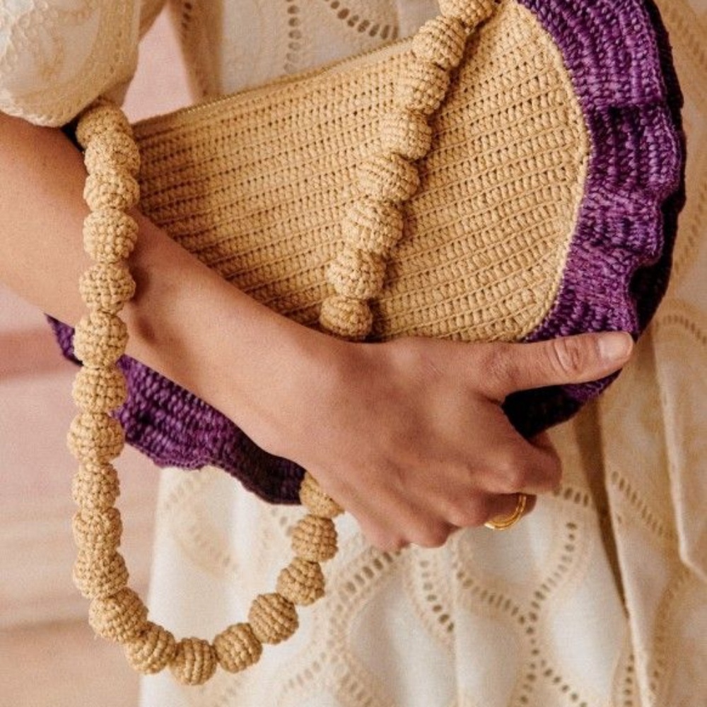 Sézane Millie Pouch Purple Raffia Bag